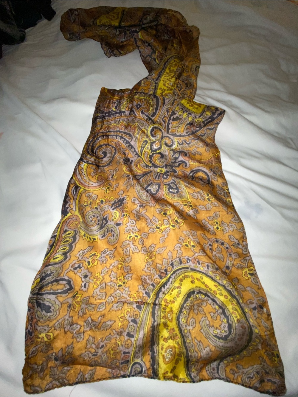 Silk scarf Paisley in Mustard Yellow